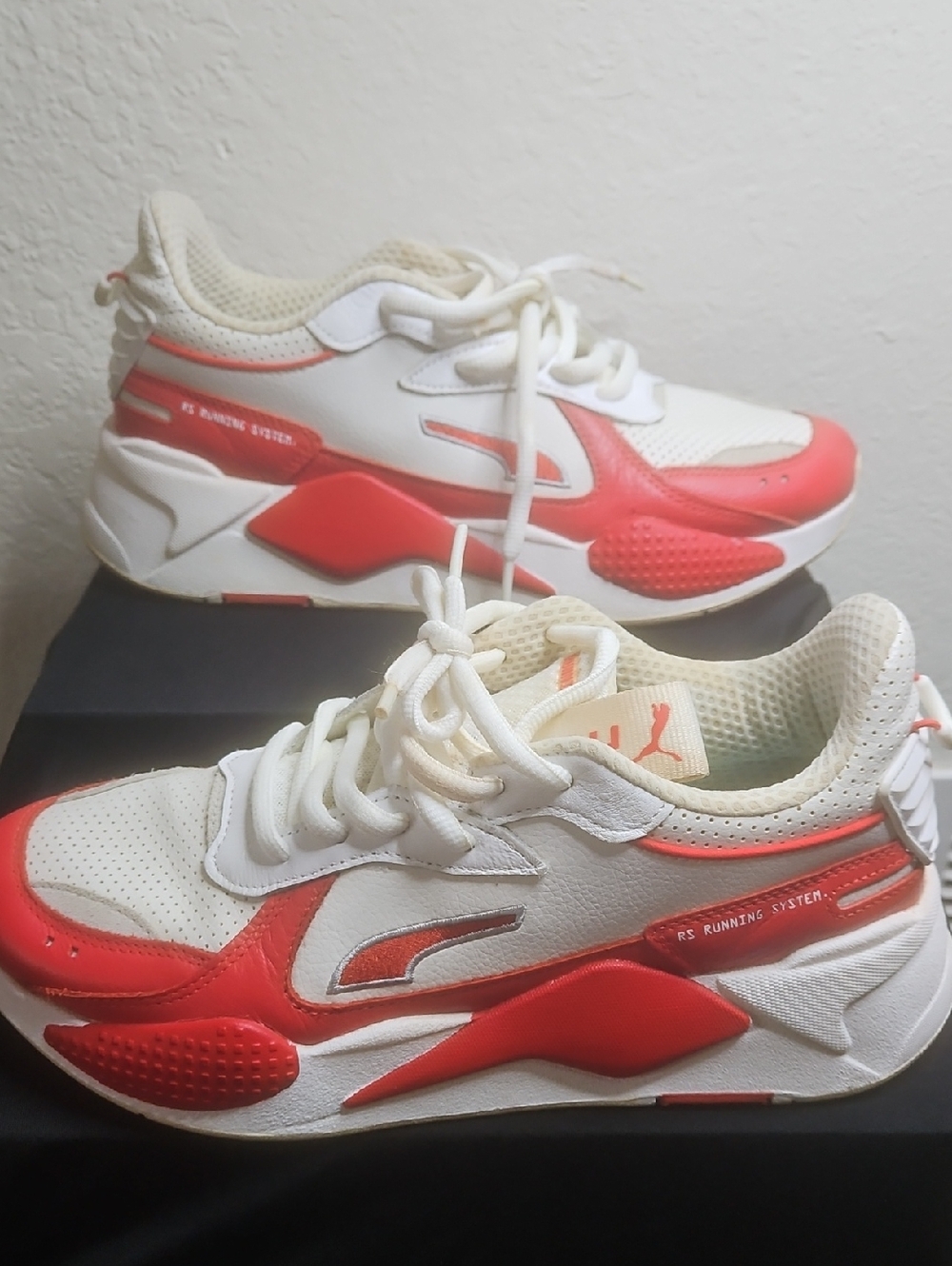 Puma White and Red RS Running System Sneakers